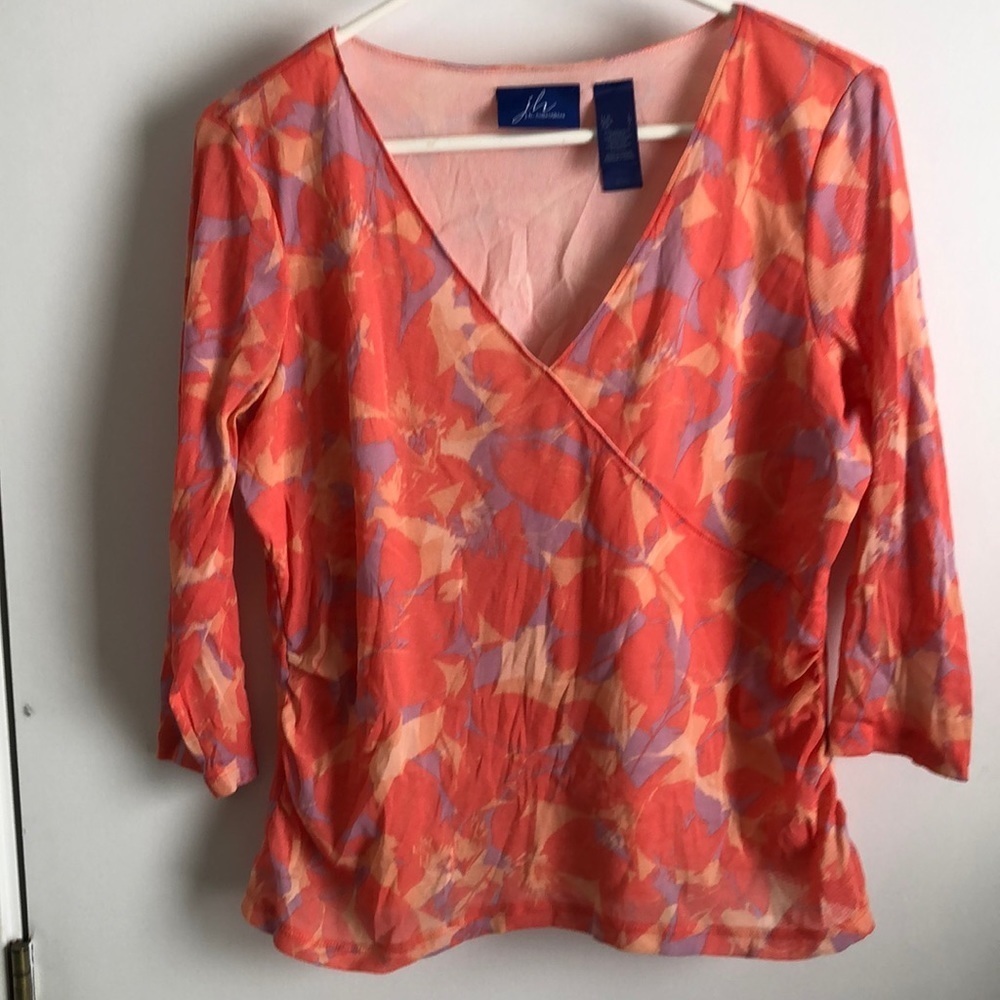 J.h Collectibles Coral/Pink Blouse Size Large T239